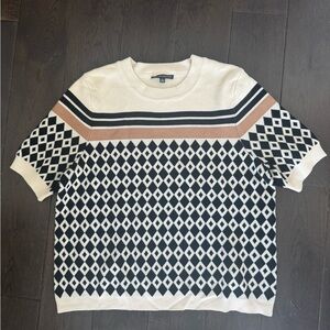 Adrianna Papell Cream, Black & Brown Diamond Knit Short-Sleeve Sweater